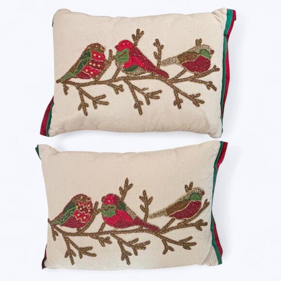Pier 1 Imports Beaded‎ Birds on a Branch Rectangular Pillow Christmas Holiday - Picture 1 of 11